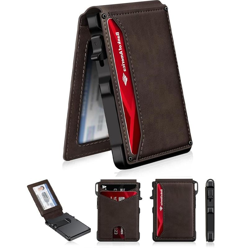 Pop-Up Wallet for Men – RFID Aluminum Case Money Clip Leather Slots