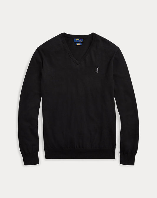 Slim Fit Cotton V-Neck Sweater Black