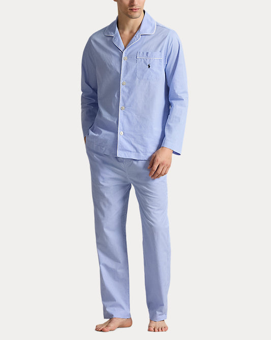 Gingham Poplin Long Sleep Set Light Blue Mini Gingham