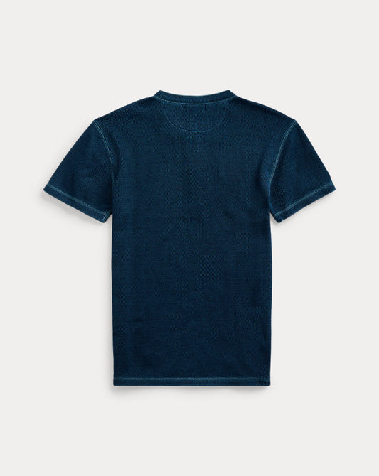 Waffle-Knit Short-Sleeve Henley Shirt Rinsed Blue Indigo