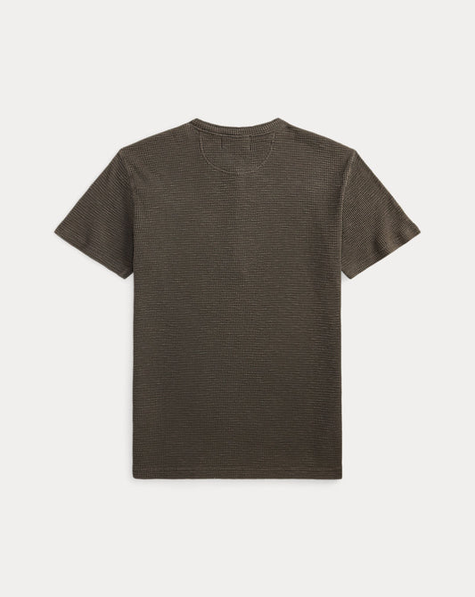 Waffle-Knit Short-Sleeve Henley Shirt Faded Black Canvas