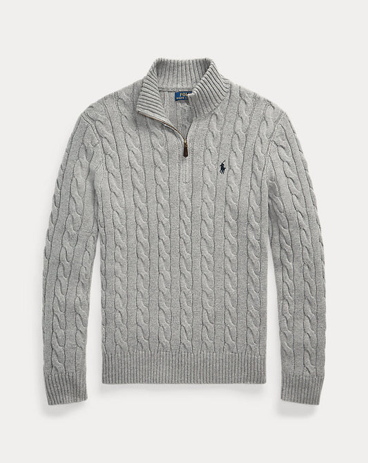 Cable-Knit Cotton Quarter-Zip Jumper Fawn Grey Heather