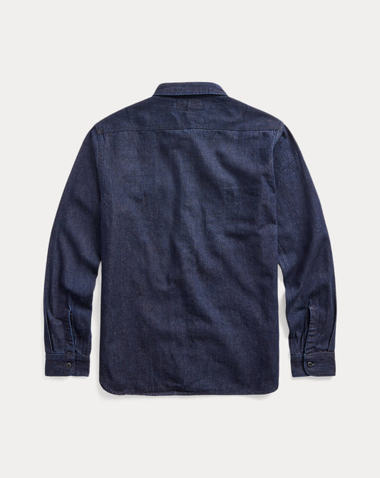 Indigo Cotton-Linen Denim Workshirt Rinse Wash