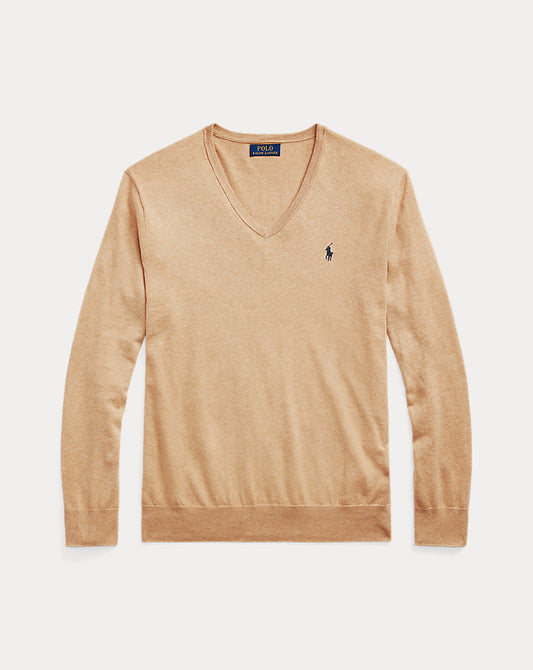Slim Fit Textured Cotton Jumper Camel Melange