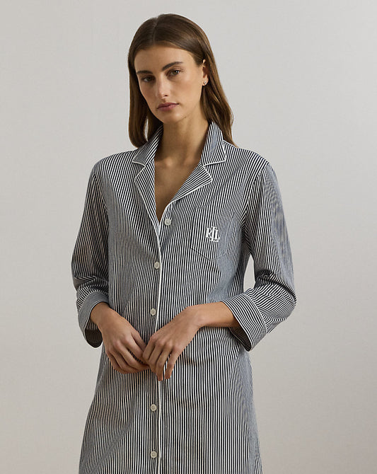 Striped Cotton Jersey Sleep Shirt Navy Stripe