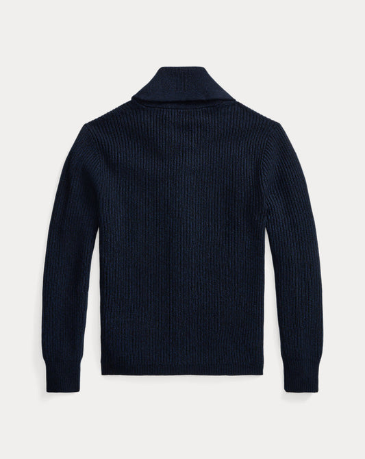 Textured Cashmere Shawl-Collar Cardigan Navy Heather