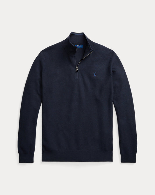 Mesh-Knit Cotton Quarter-Zip Jumper Navy Heather