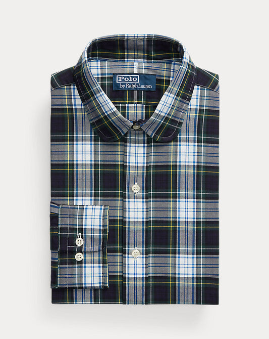 Custom Fit Plaid Poplin Shirt 5071 Evergreen/ Yellow
