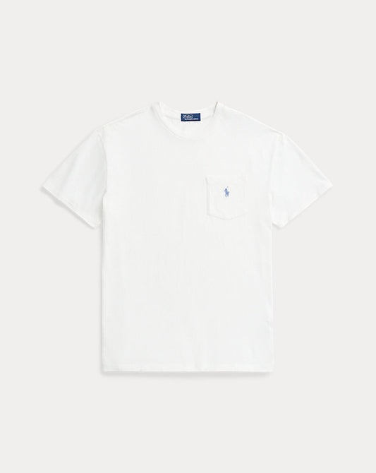 Classic Fit Cotton-Linen Pocket T-Shirt Ceramic White