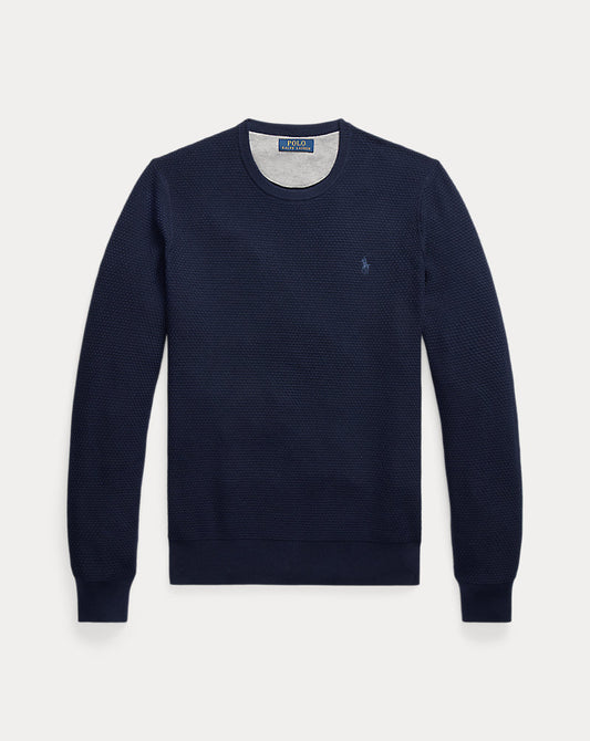 Textured Cotton Crewneck Jumper Refined_navy/C7956