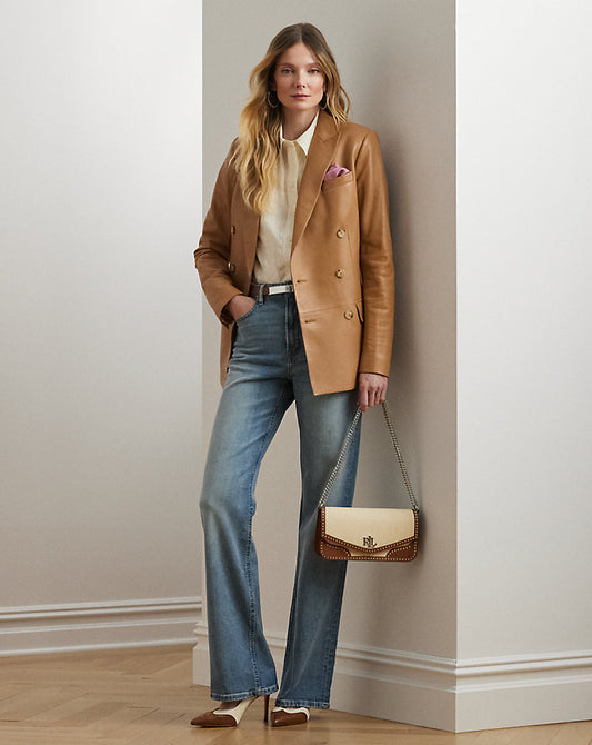 Double-Breasted Lambskin Blazer Caramel