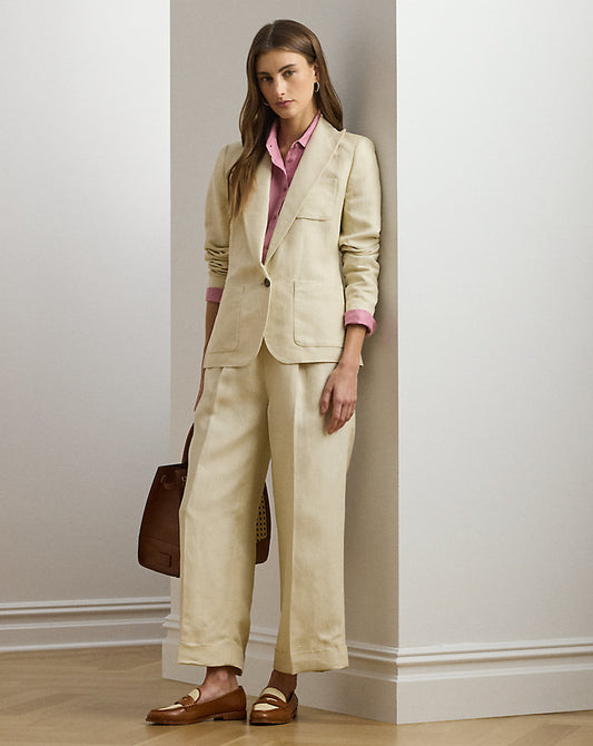 Linen-Blend Twill Blazer Ivory Beige