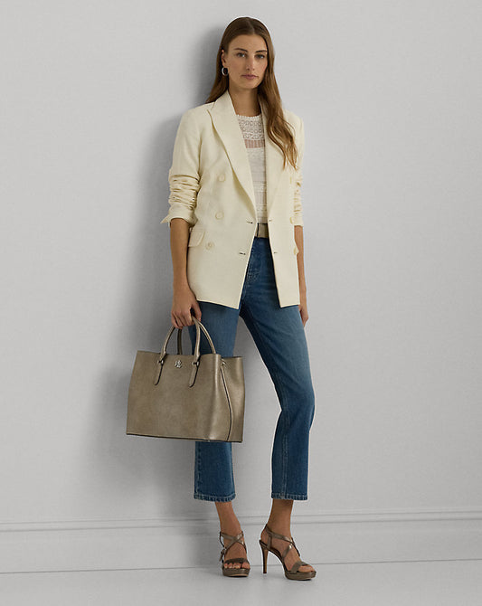 Double-Breasted Wool Crepe Blazer Mascarpone Cream