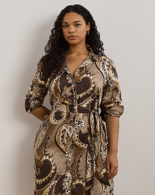 Paisley Twill Shirtdress Brown Multi