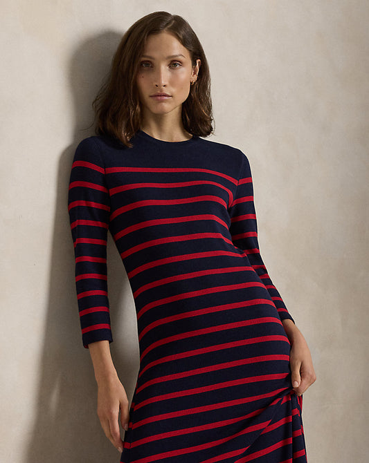 Striped Waffle-Knit Dress Hunter Navy/polo Sport Re