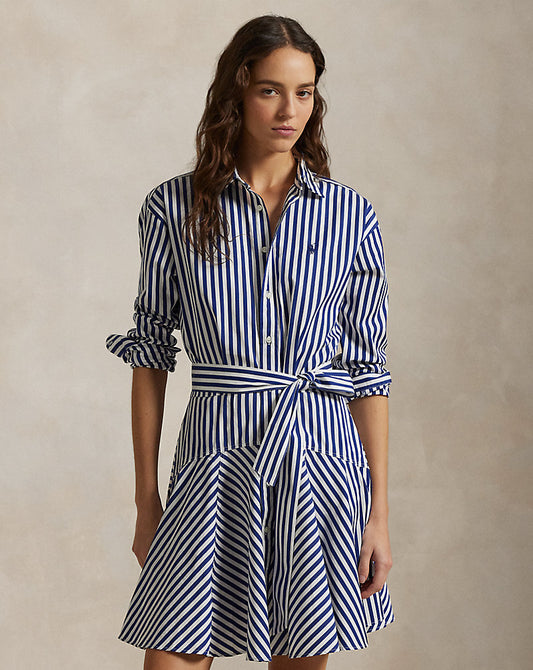 Striped Cotton Panelled Shirtdress Fall Royal/White