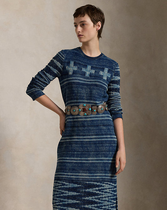 Naiomi Glasses Jumper Dress Indigo Multi
