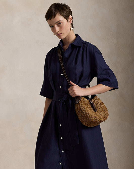 Belted Silk-Blend Shirtdress New Navy