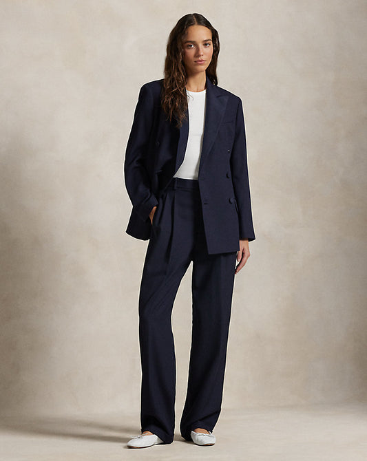 Double-Breasted Silk-Lapel Wool Blazer Navy