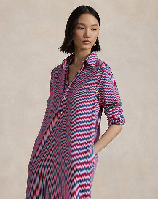 Striped Cotton Shirtdress Pink/Blue Multi Stripe
