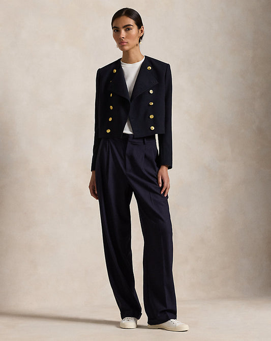 Wool Crepe Cropped Jacket Worth Navy