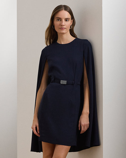 Belted Cape Georgette Cocktail Dress Lighthouse Navy