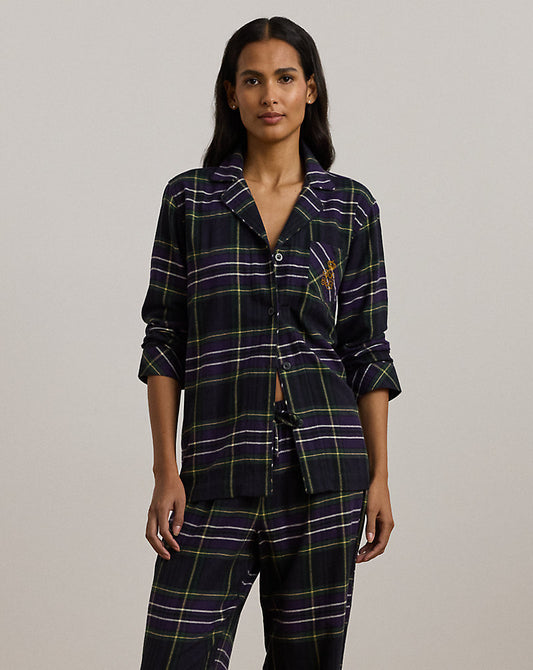 Plaid Herringbone Twill Sleep Set Black Plaid