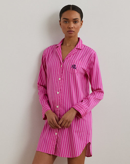 Striped Cotton-Blend Sateen Sleep Shirt Pink Stripe