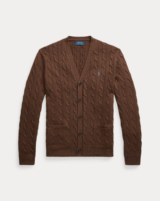 Cable-Knit Cotton Cardigan Dark Roast Melange