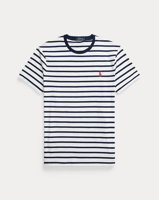 Custom Slim Fit Striped Jersey T-Shirt White/Newport Navy