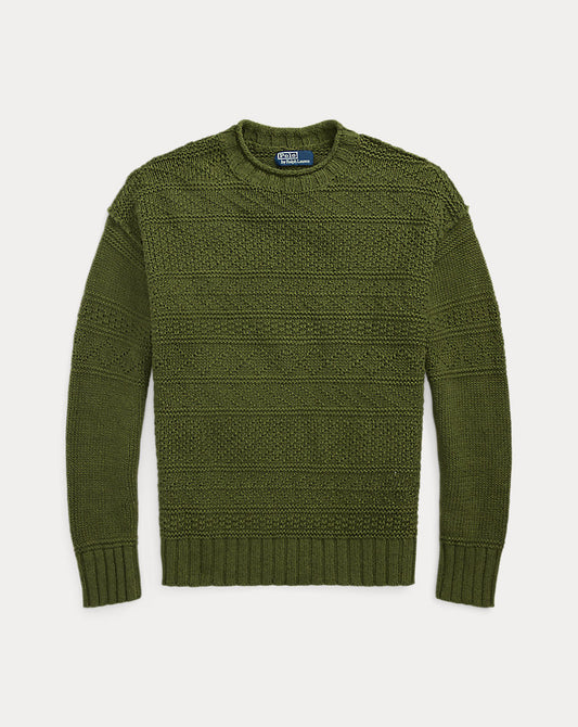 Textured Linen-Cotton Jumper Olive Combo