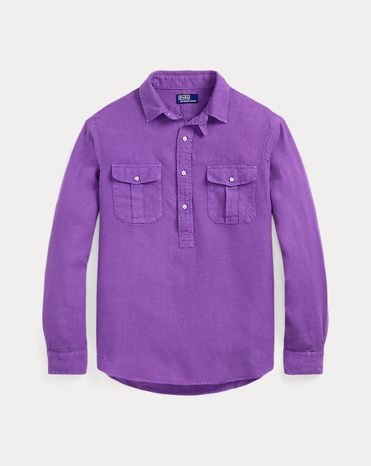 Classic Fit Linen Popover Workshirt Tie Purple