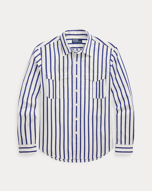 Classic Fit Striped Poplin Workshirt White/Blue