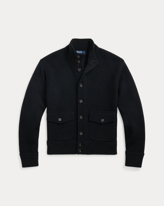 Wool-Blend Cardigan Polo Black