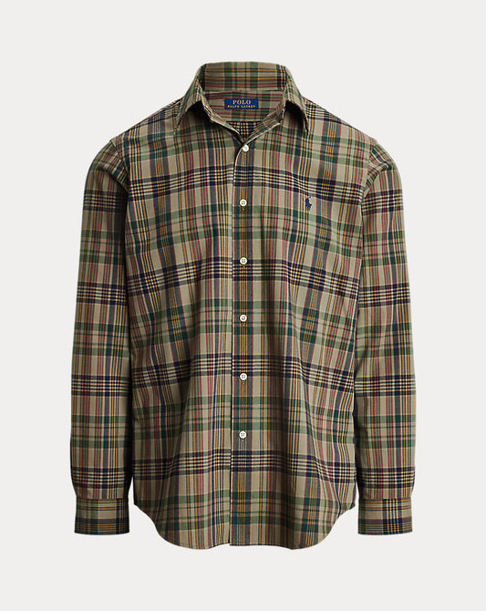 Custom Fit Plaid Performance Shirt Khaki Navy Multi