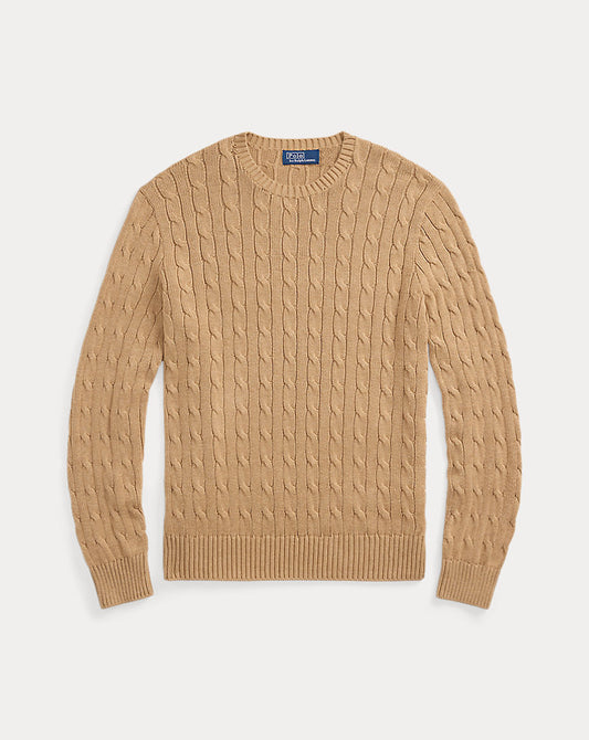 Cable-Knit Cotton Crewneck Jumper Camel Melange