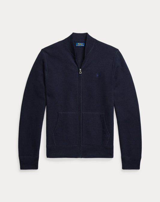 Mesh-Knit Cotton Full-Zip Jumper Navy Heather
