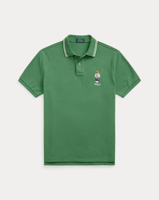 Custom Slim Polo Bear Mesh Polo Shirt Antq Green Hrtg Icns
