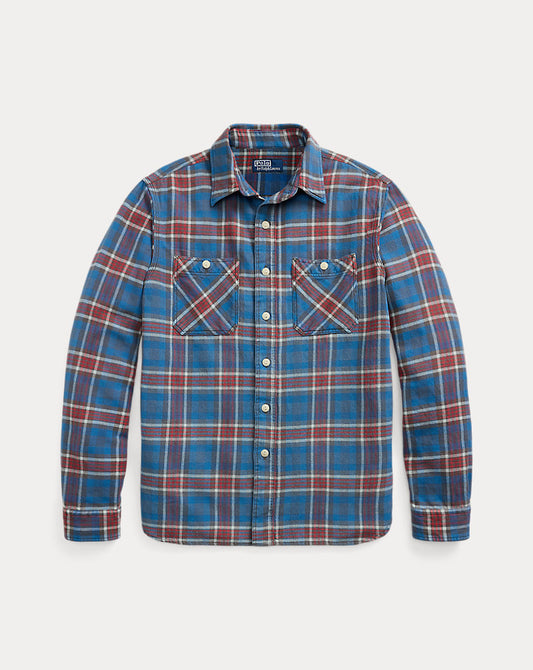Classic Fit Plaid Twill Workshirt Blue/Red Multi