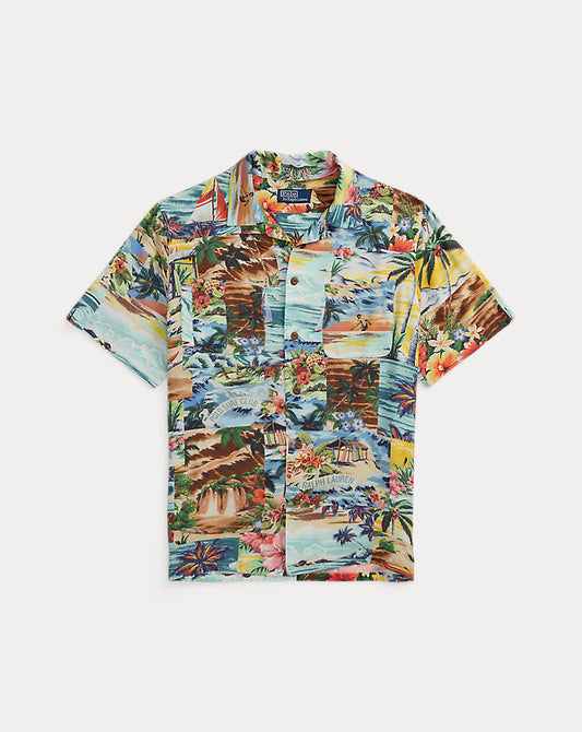 Classic Fit Patchwork-Print Camp Shirt Surf Scenic Patchwork