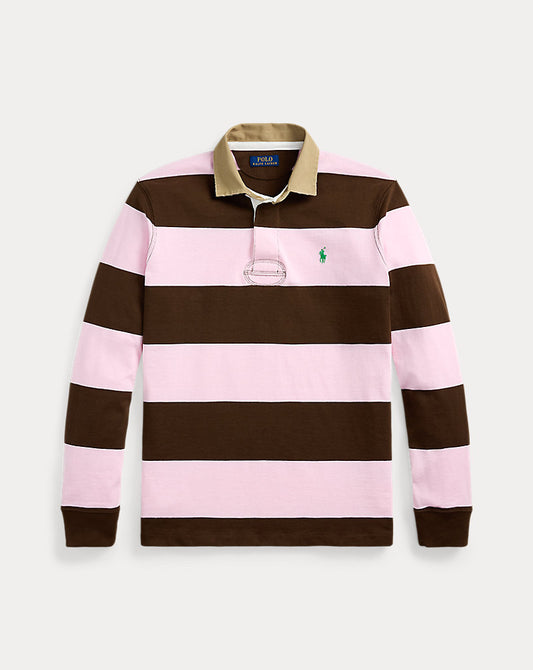 Classic Fit Khaki-Collar Rugby Shirt Carmel Pink/Chocolate Mou