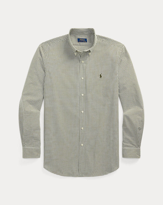 Custom Fit Checked Stretch Poplin Shirt White New Olive