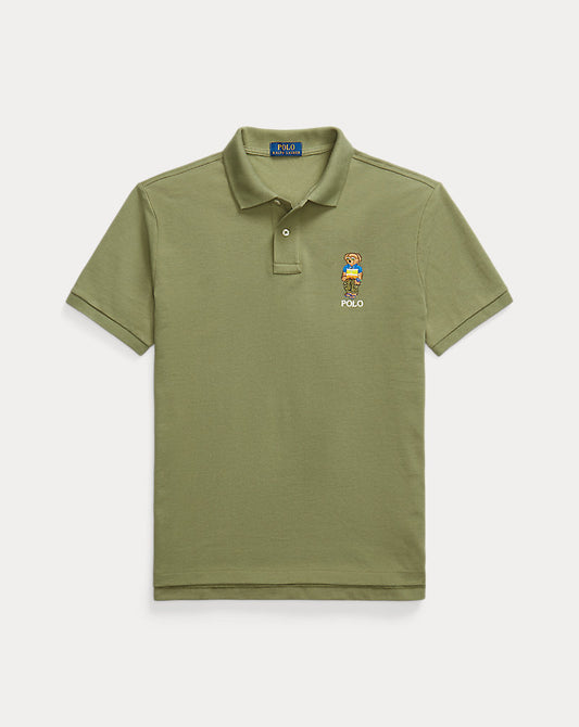 Custom Slim Polo Bear Mesh Polo Shirt Tree Green Beach Shp