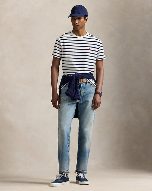 Classic Fit Striped Mesh T-Shirt White/ Newport Navy