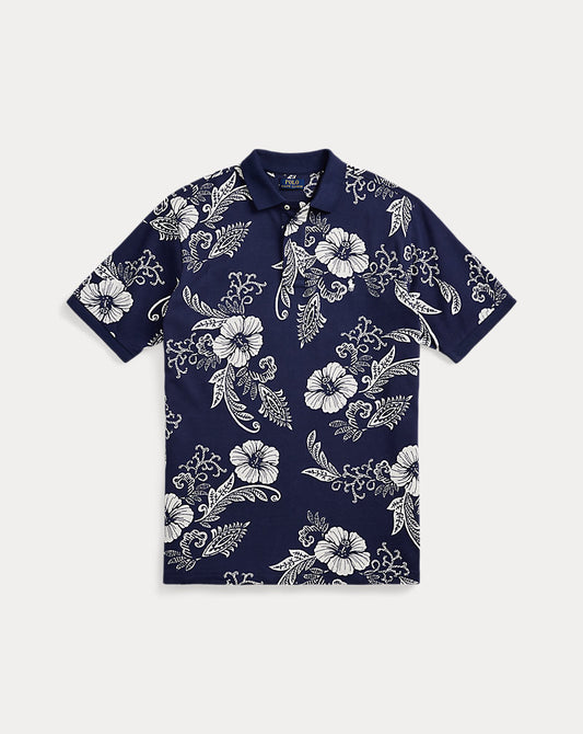 Hibiscus-Print Mesh Polo Shirt Two Tone Hibiscus