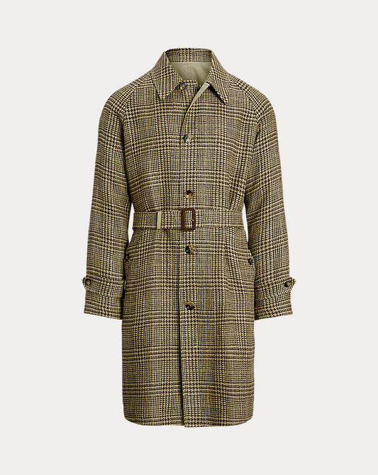 Reversible Tweed-Poplin Topcoat Tan/Brown And Green Deco