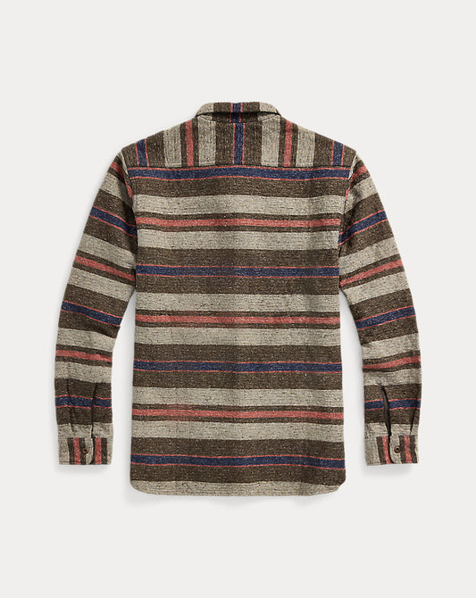Striped Double Cloth Workshirt Brown Multi