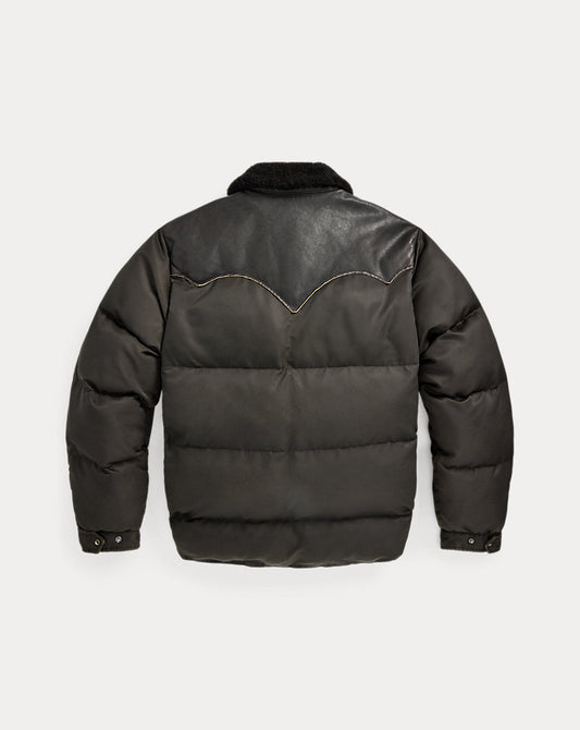 Shearling-Collar Leather-Yoke Jacket Vintage Black
