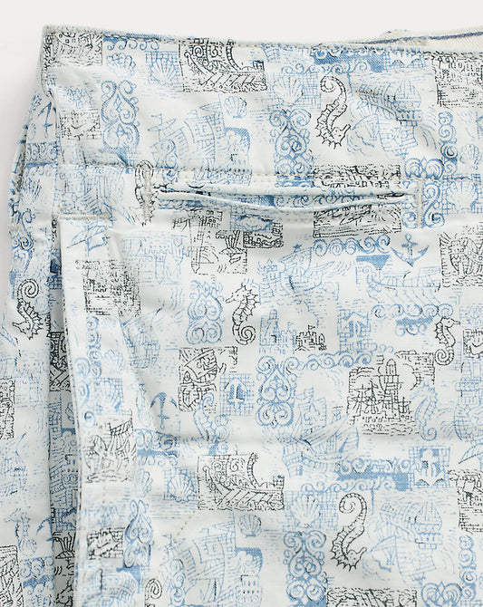 Nautical-Print Oxford Officer's Short Creme Multi