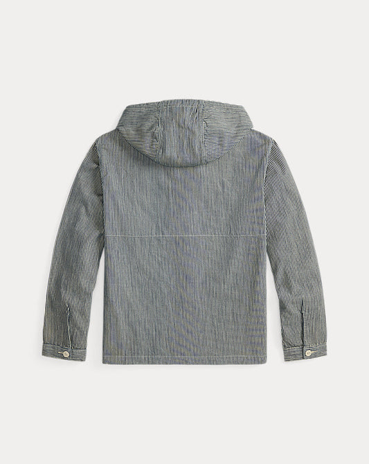 Indigo Striped Twill Hooded Jacket Navy Multi